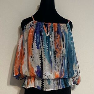 Guess Sleeveless Off-Shoulder Blouse Blue and Orange